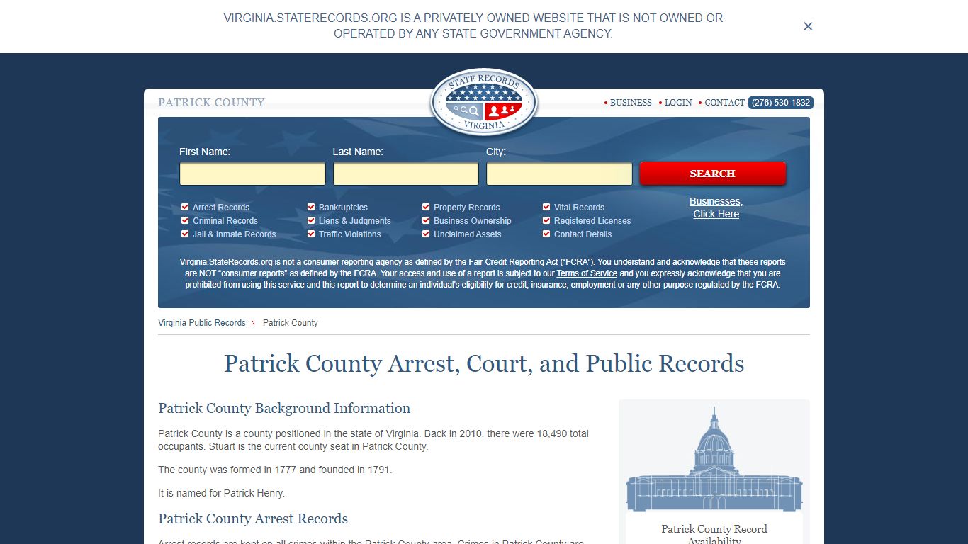 Patrick County Arrest, Court, and Public Records