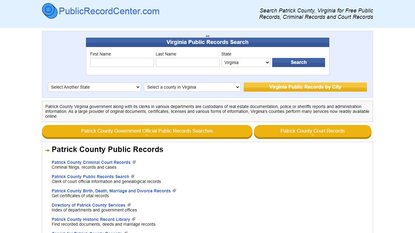 Patrick County Virginia Free Public Records - Court Records - Criminal ...