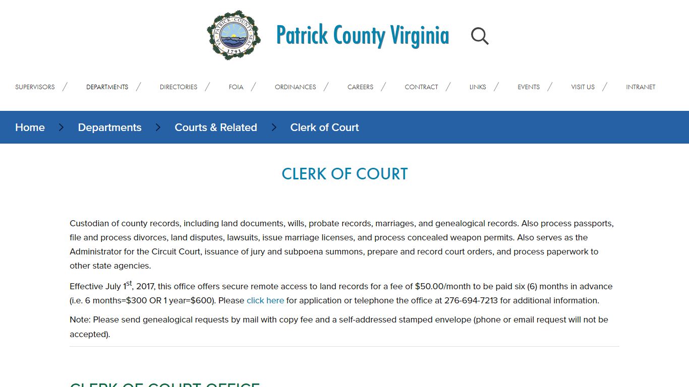 Clerk of Court - Patrick County Virginia